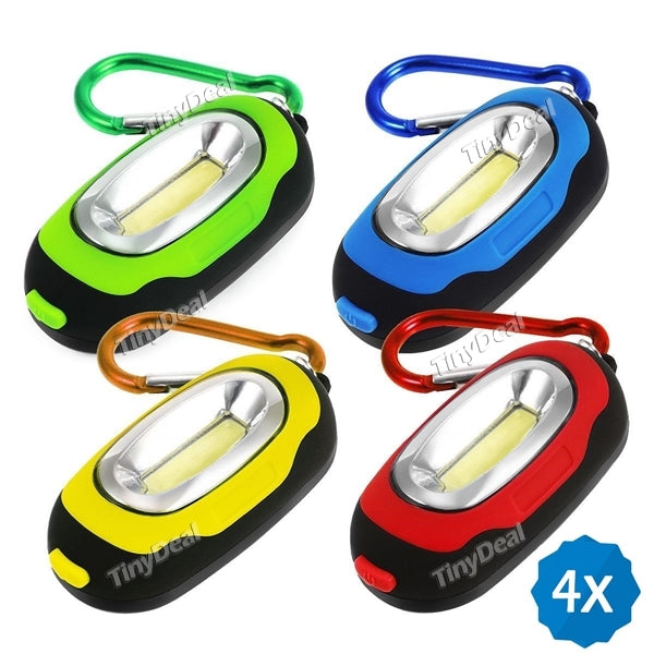 4 Pcs Portable COB Mini LED Work Light Carabiner LED Flashlights with Magnet For Camping Working