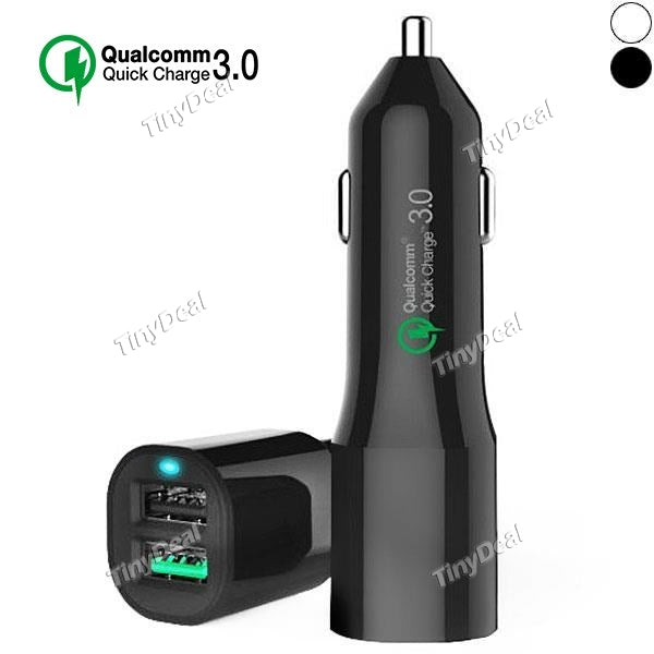 Qualcomm Certificated QC3.0 Intelligent 3.2V-12V Dual-port Universal USB Car Charger for Android Samsung iPhone