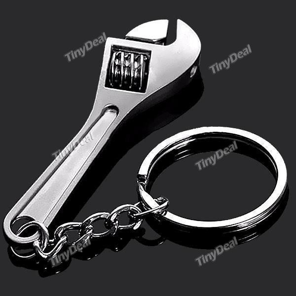 2pcs Zinc Alloy Silver Plated Adjustable Spanner Keychain Creative Wrench Keyring Tool