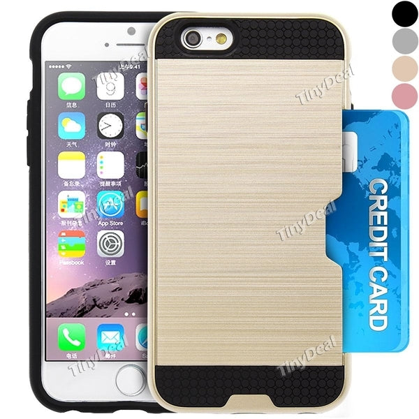 3 in 1 Drawing Blue Line Hard Case Back Protective Cover & Case with Card Cover Storage Function for iPhone 6 / 6s Plus