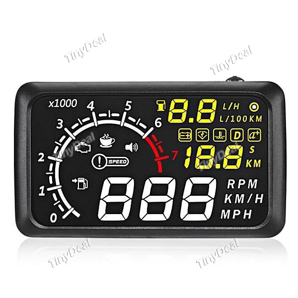 W02 HUD Head Up Display OBD2 with Speeding (MPH/KMH) Rotation Speed And Fuel Consumption Indicator Projected