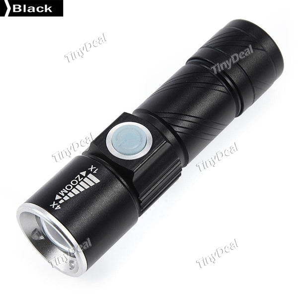 Mini LED USB Rechargeable Tactical 1200LM Cree Q5 Flashlight Torch Zoom Adjustable Lamp Torch Black & Gold HLT-521145-C3