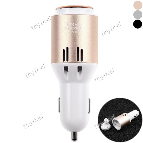 2-in-1 Wireless Bluetooth Earbud USB Headset Car Charger Hands-Free Kit Bluetooth Earphones with Mic Kit