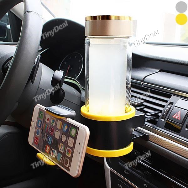 2-in-1 Car Mount Holder and Water Bottle Holder Air Vent Phone Holder for Smartphone Iphone Samsung and More