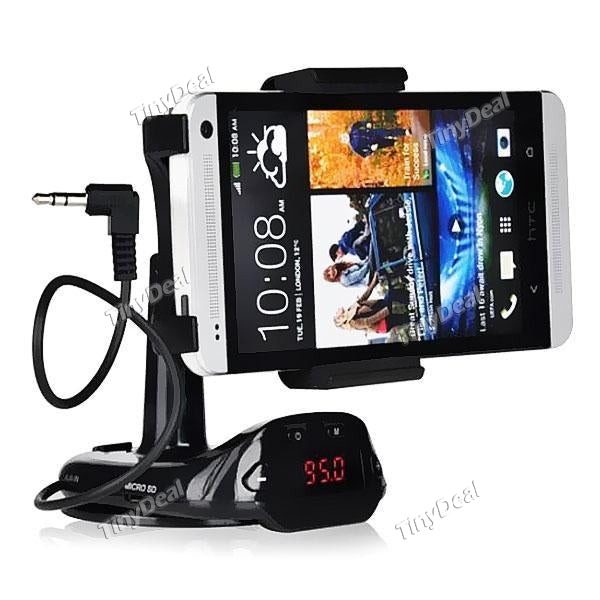 T03 Universal Wireless FM Transmitter Car Kit with Charger Phone Holder Hands-Free Calls