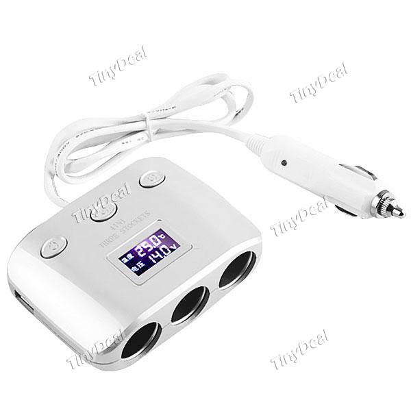 4-in-1 Three Sockets Dual USB Triple Car Cigarette Lighter with LCD Screen Voltage Temperature Display