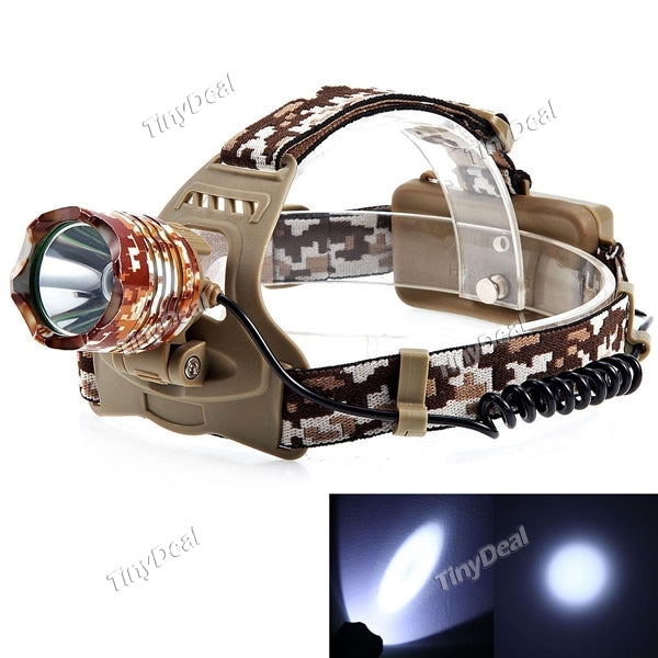 Glittering 3-Mode LED 1200Lm Headlamp Nightlight Zoomable Bike Flashlight Color Camouflage with AC Charger & Car Charger