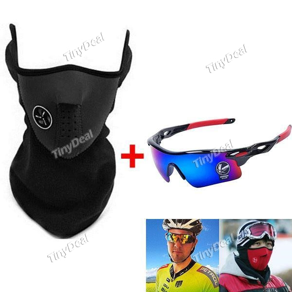 Outdoor Terry Patchwork Face Mask & UV400 Cycling Bicycle Bike Sports Eyewear Sunglasses Riding Glasses KB-522576
