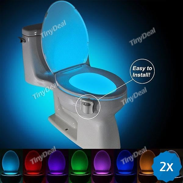 2Pcs 8 Colors Motion Activated Sensor Toilet Nightlight Bathroom Seat Lamp With Battery-Powered (Only Activates in Darkness)
