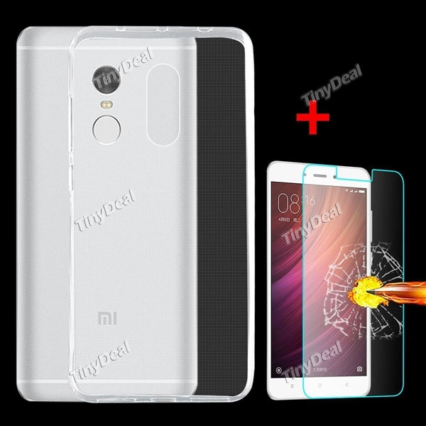 Ultra-thin Protective Case Cover + Transparent Tempered Glass Screen Protector for Xiaomi Redmi Note 4