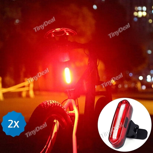 2pcs COB Rear Bike Light Taillight Safety Warning USB Rechargeable 4 Modes Dual-Colors 600mAh for Cycling