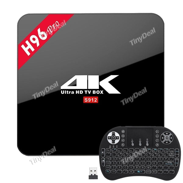 H96Pro TV Box S912 2GB+16GB Android6.0 Kodi 16.1 2.4GHz+5GHz WiFi Bluetooth 4.0 Smart TV Box + I8 Mini Keyboard