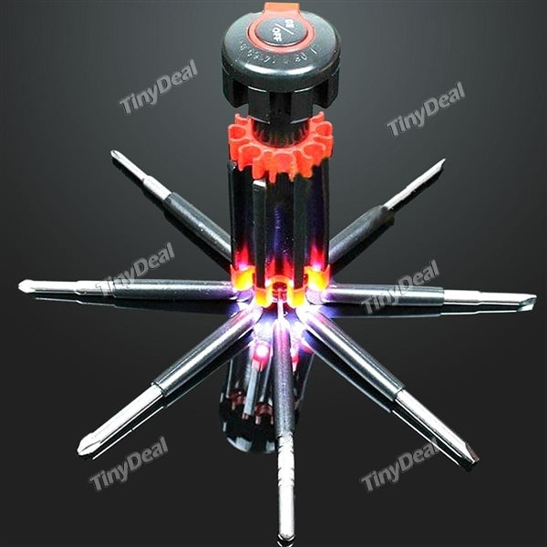 Multifunctional 8 in 1 Screwdrivers Tool Repair Kit with 6 LEDs Flashlight for Camping