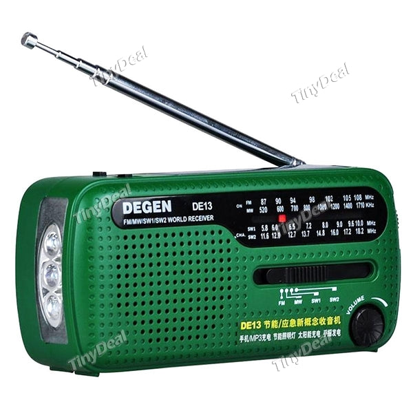 DEGEN DE13 FM MW SW Hand Crank Radio Dynamo Solar Power Emergency Radio Portable Radio FM Stereo Radio