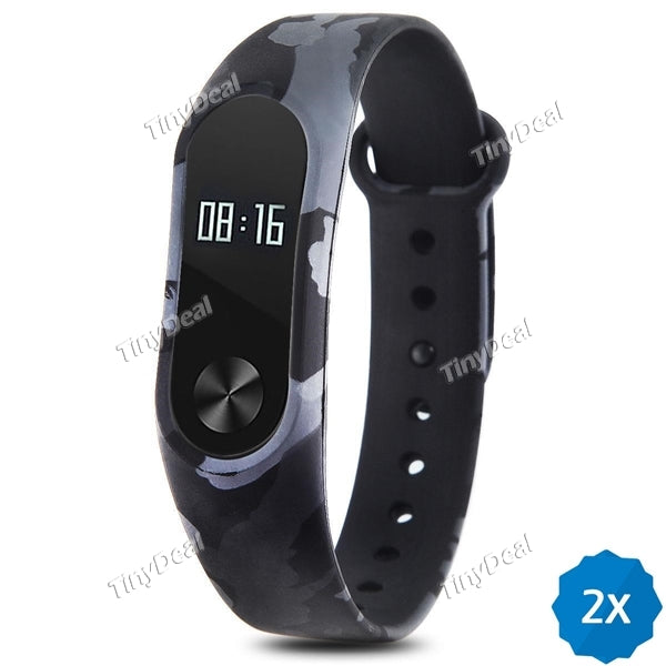 2Pcs Replaceable Camouflage Gray Style Wrist Strap Wearable Wristband for Xiaomi Miband 2