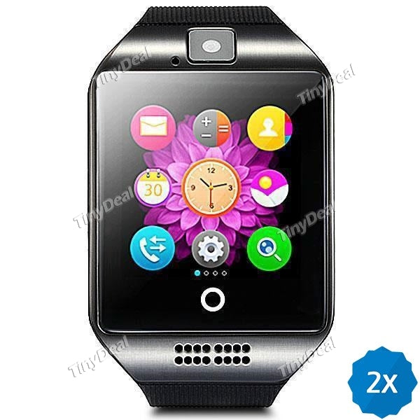 2Pcs Black Q18(Apro) Smart Watch Phone 2.5D Curve Screen 1.3MP Camera Pedometer Call Reminder Sleep Monitor