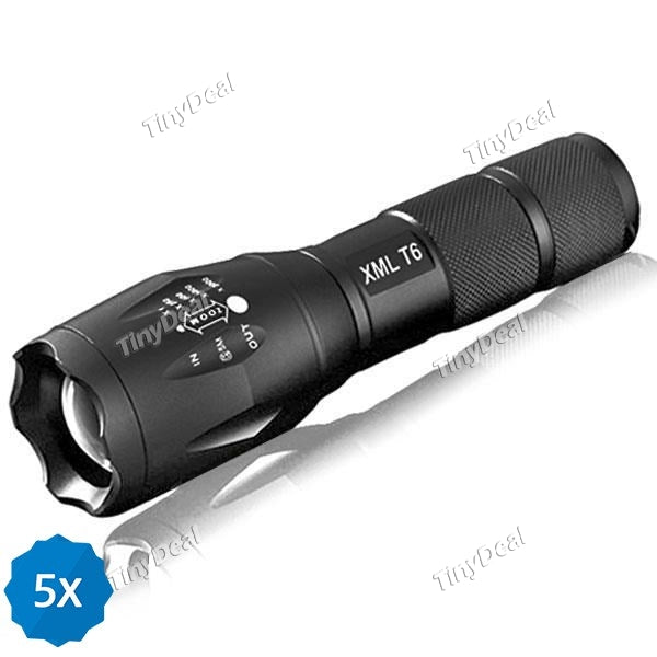5PCs CREE XM-L T6 1-LED 3800LM 5 Modes Zoom LED Flashlight Torch Light