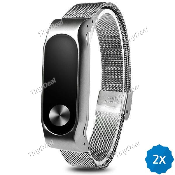 2Pcs Replaceable Net Stainless Steel Band Wrist Strap Wearable Wristband for Xiaomi Miband 2