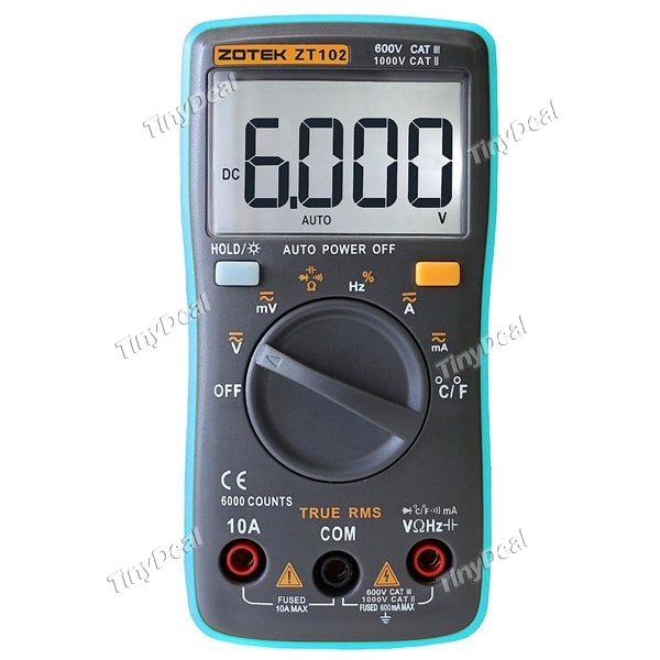 ZT102 Portable Digital Multimeter 6000 Counts Backlight AC/DC Ammeter Voltmeter Resistance Current Ohm