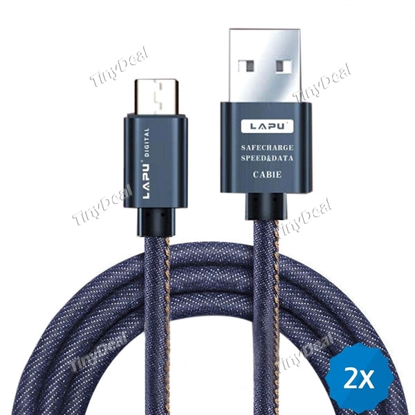 2pcs Durable Denim Fabric Cable Micro-USB 2.1A 1M Fast Charging/Data Sync for Universal Cellphone Tablet PC