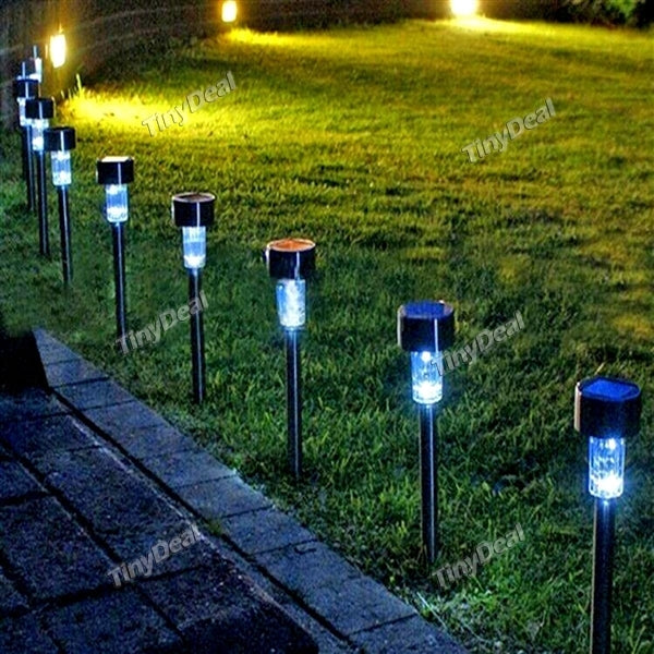 10PCs Stainless Steel Solar Powered LED Light Solar Panel for Pathway Landscape Garden Outdoor White Light