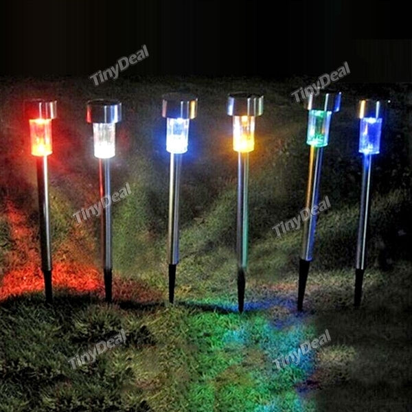 10PCs Stainless Steel Solar Powered LED Light Solar Panel for Pathway Landscape Garden Outdoor Colorful Light