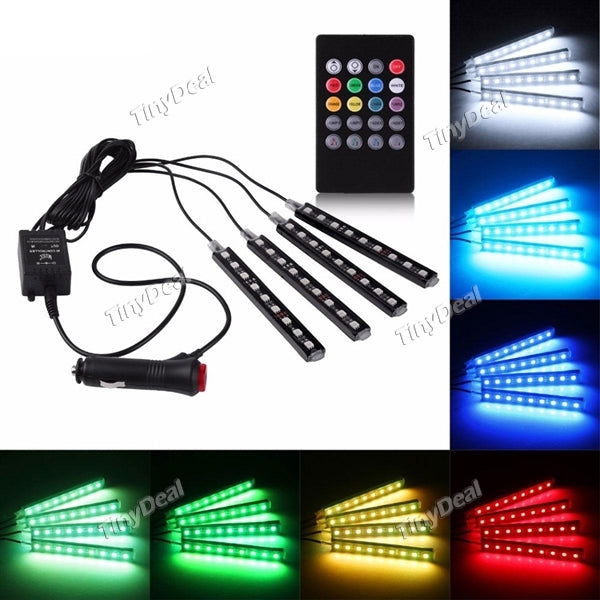 Voice Controller Car Interior LED Strip Light Atmosphere Lamp Foot Decorative Light with Remote Controller