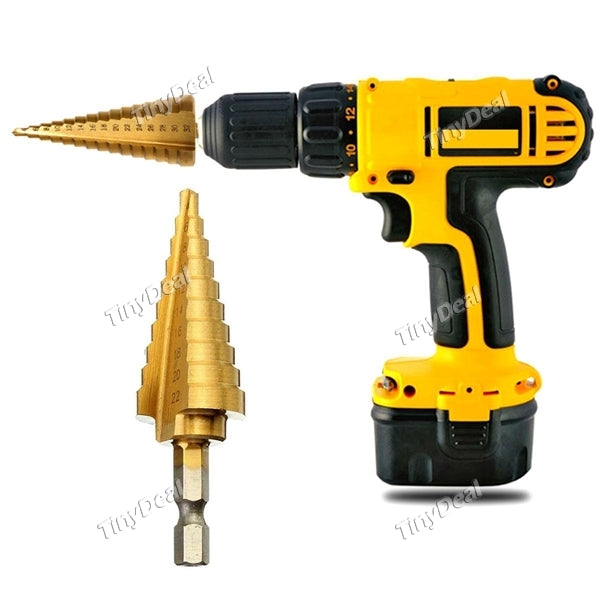 Hex Titanium Step Cone Drill Bit 4-22mm Hole Cutter For Sheet Metalworking Wood Drilling
