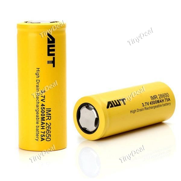 2 x Authentic Aweite AWT IMR26650 3.7V 4500mAh Rechargeable Li-Mn Li-ion Battery