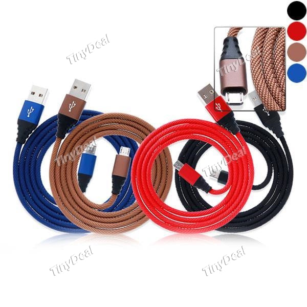 Metal&Fabrics Knitting Micro-USB Cable 2.1A Fast Charging/ Data Sync for Universal Cellphone Tablet PC