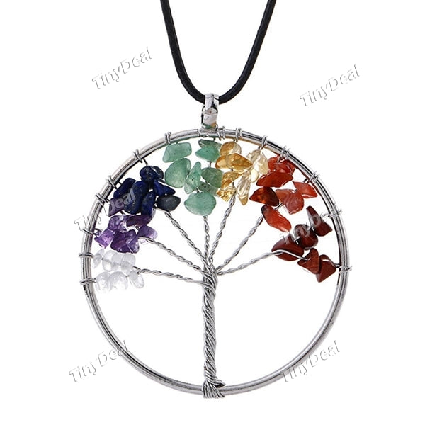 Tree of life pendant Amethyst Rose Crystal Necklace Gemstone Chakra Jewelry Gifts