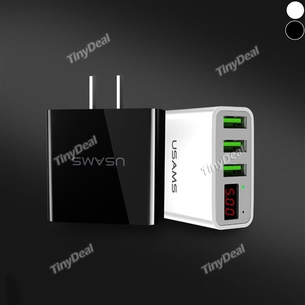 3-Ports Charger with Digital Display USAMS CC034 5V/3A Fast Charging Power Adapter for Cellphone Tablet PC