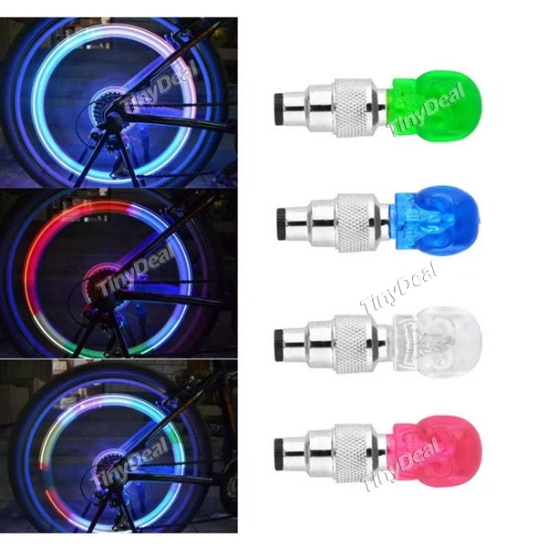 2pcs Skull Style LED Bicycle Bike Valve Light Bike Wheel Light Tire Valve Caps Light