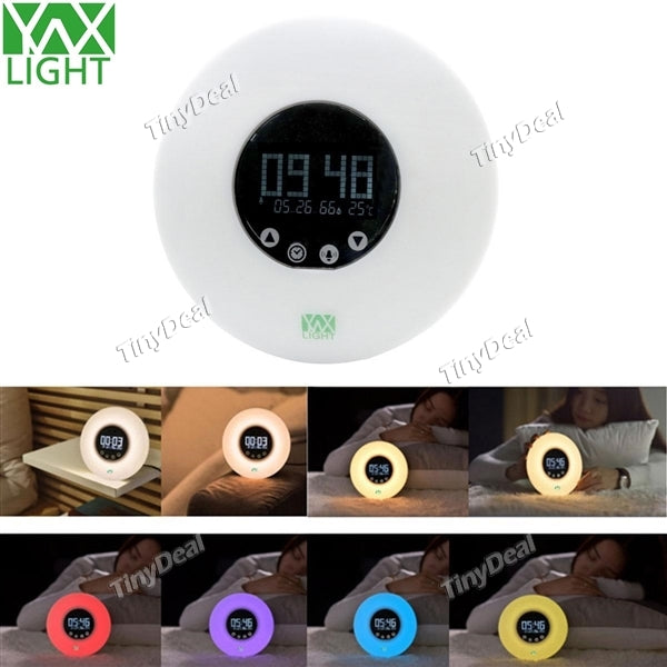 YWXLIGHT Wake-Up LED Light Analog Digital Display Night Light with Temperature RGB Color Lamp