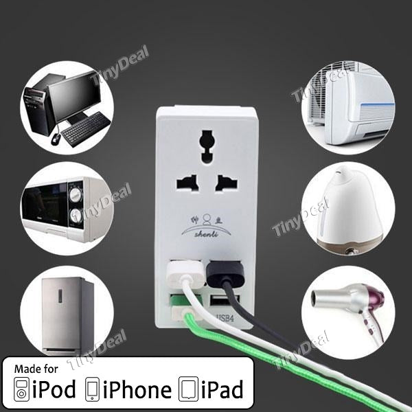 Multifunctional Socket with 4 USB Ports 5V/2.1A Fast Charging Power Strip UK/EU/US Plug for Home Office Hotel