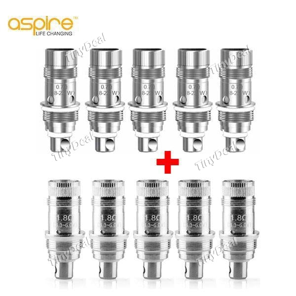 10 x Authentic Aspire Nautilus 2 BVC Replacement Coil Head 0.7ohm + 1.8ohm Bundle Combo Kit