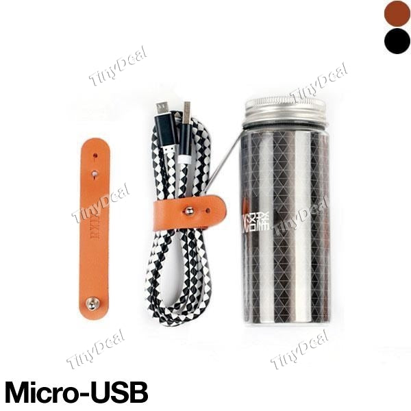 PU Leather Knitting Micro-USB Cable with Storage Ribbon Quick Charge/Data Sync for Android Cellphone