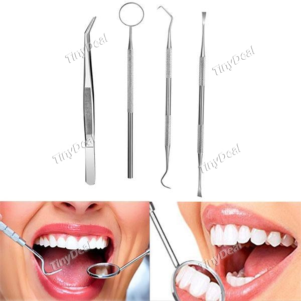 1/2/4 Set of Medical Stainless Steel Dental Probe Hygiene Pick Scaler Mirror Tweezer Cleaning Tools for Oral Examination