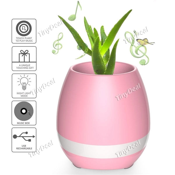 3 in 1 Smart Music Flowerpot with Bluetooth Speaker&Colorful Light TOKQI K3 Pink Rechargeable for Home Office