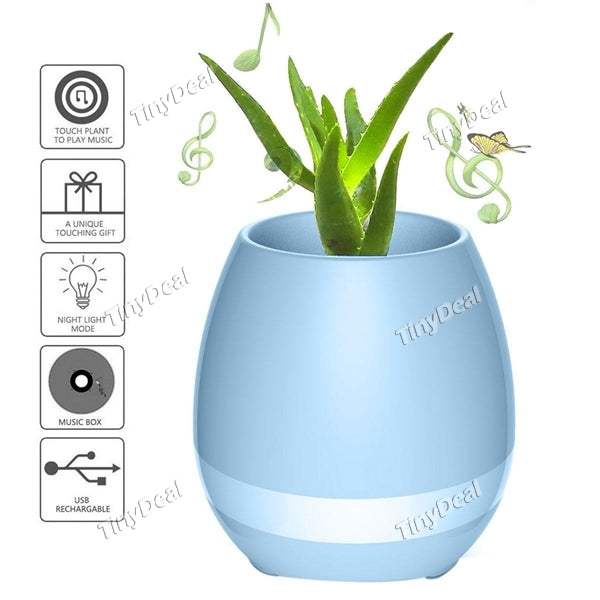 3 in 1 Smart Music Flowerpot with Bluetooth Speaker&Colorful Light TOKQI K3 Blue Rechargeable for Home Office