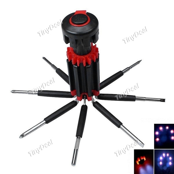8 in 1 Multifunction Screwdriver Combination Screwdriver Tool Kit Knife with 6 LED Flashlight