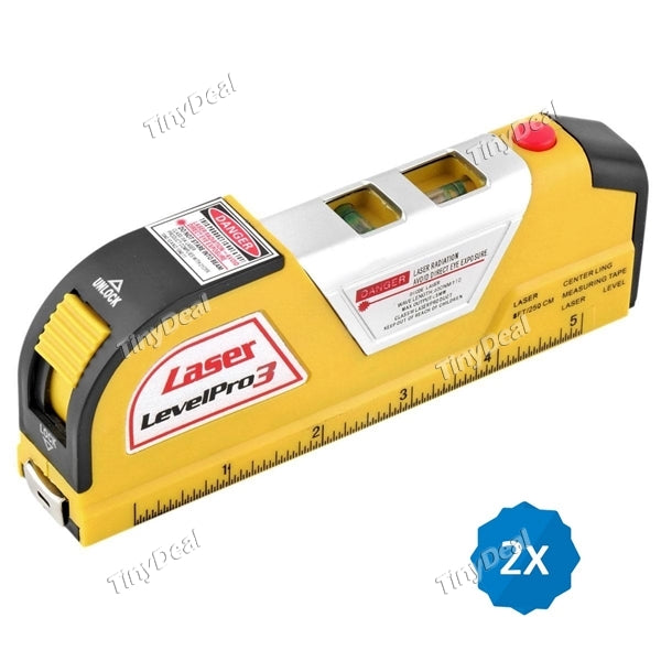 2pcs XX-LV02 Multipurpose 8ft Laser Level Meter Horizontal Vertical Measuring Instrument Detector Tool Tape Ruler Adjusted