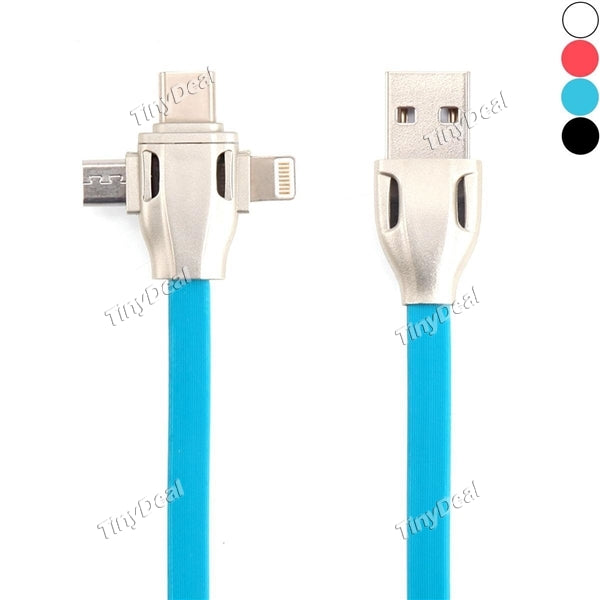 1/2/4 pcs 3 in 1 Flat Cable Type-C Micro-USB 8Pin Fast Charging Portable Multifunctional for Cellphone Tablet PC