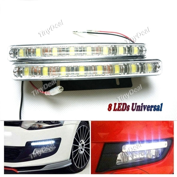 2pcs 8 LED 12V 2W LED Daytime Running Light Daylight White Driving Lamp Strip Kit