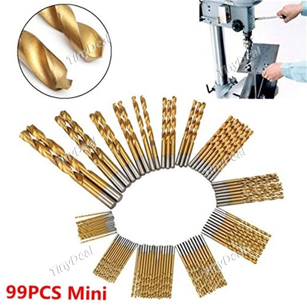 99pcs Mini Drill Bit 1.5MM-10MM Titanium Coated Metal High Speed Steel Drill Bit Set Tool