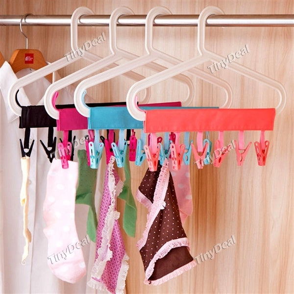 1/2/4/6/10 pcs Portable Folding Clothes Hanger Clothes Drying Rack With 6 Clips for Travel - Assorted Color