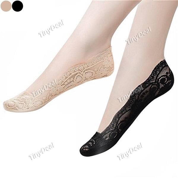 1 Pair Women's Lace Socks Invisibility Hosiery Socks Thin Lace No Show Socks Silicone Anti-slip Shallow Mouth Ship Socks