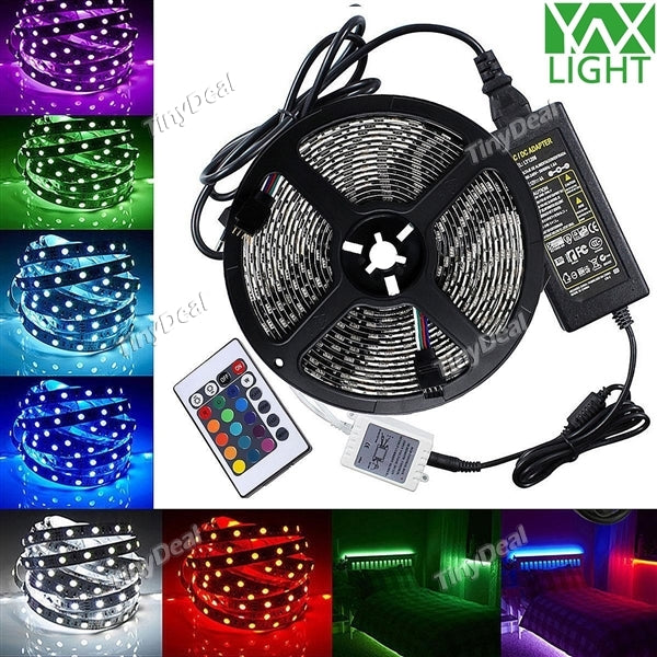 YWXLIGHT 5m 300-LED SMD 5050 DC 12V RGB Decoration Lights RGB LED Strip Lights Kit with 24key Controller