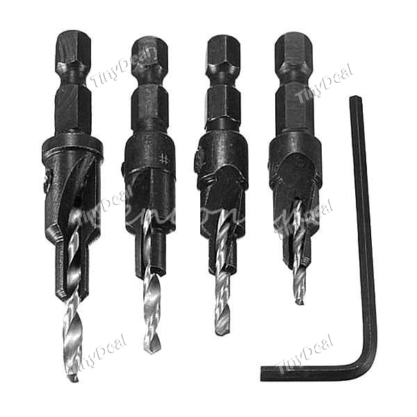 4pcs 1/4 Hex Shank Countersink Drill Bit Set for Woodworking Cutter Hexagon Screw Hardware Tools