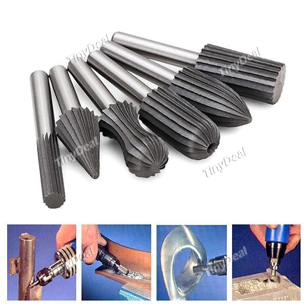 Rotary Burr Set CNC Engraving Bit Rotary Bur Burr Grinding Shank 6mm 1/4 for Grinding Metal/Plastic